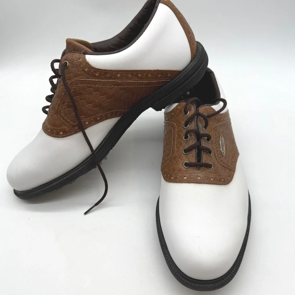 FootJoy Golf Shoes White Brown Leather Saddle Spiked Mens‎ Size 8.5 M